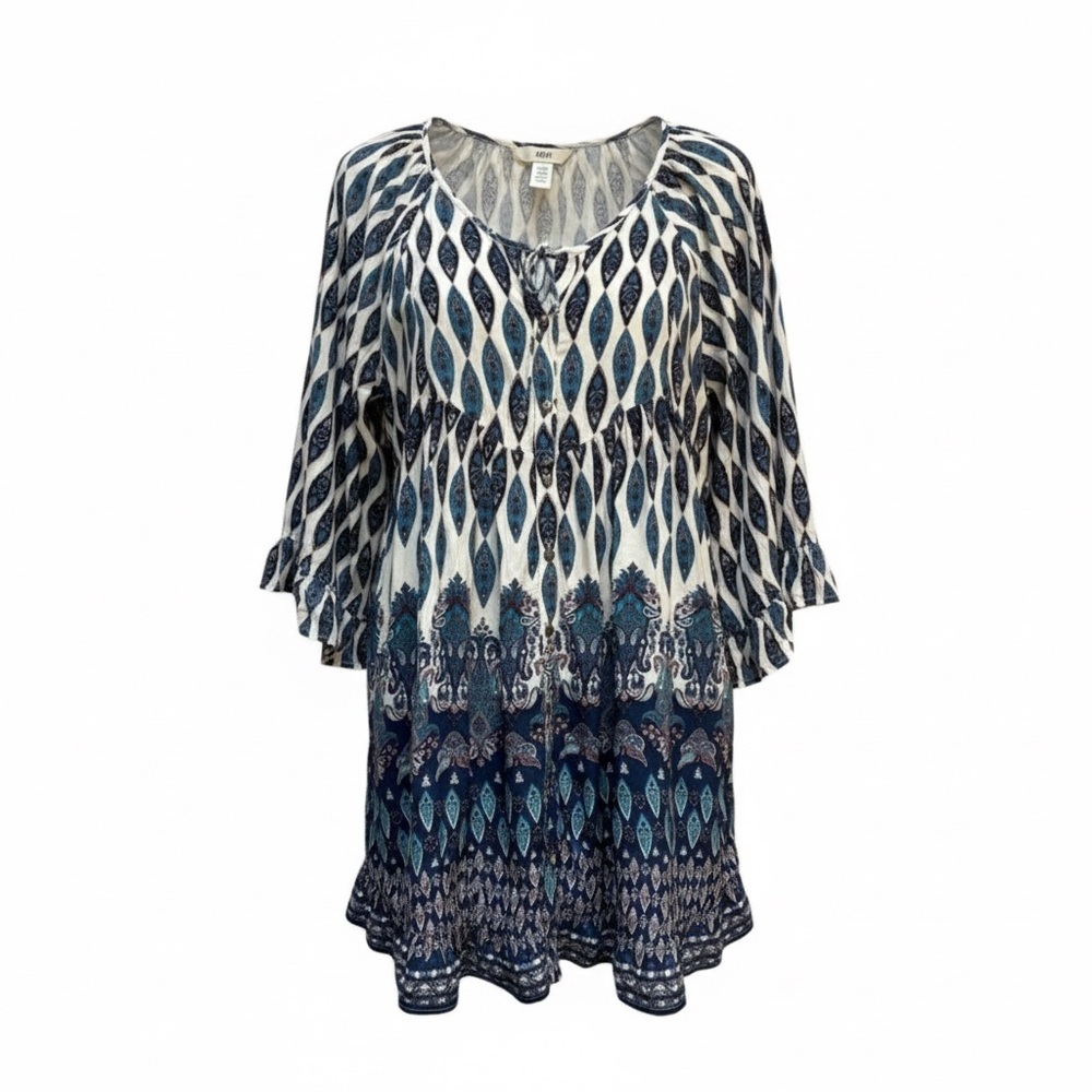 Roxy Boho Button Down Paisley Patterned Ruffle Swing Dress Size Xlarge